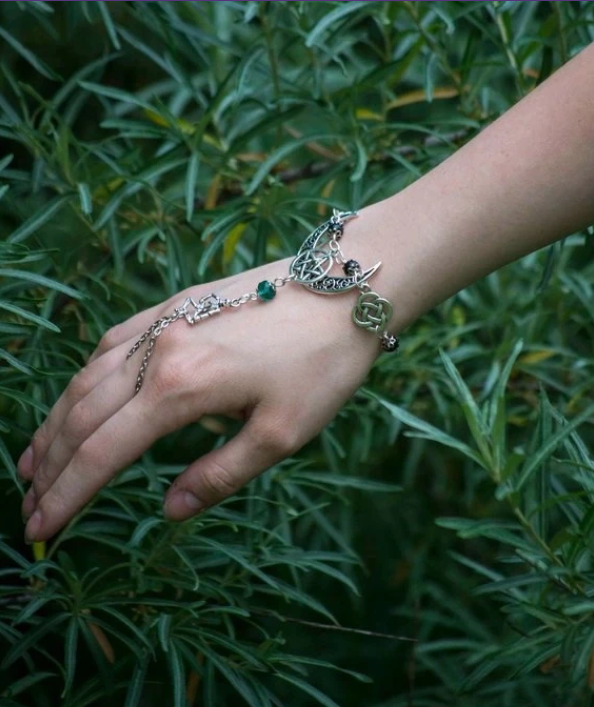 Triple Moon Goddess Wiccan Bracelet Ring