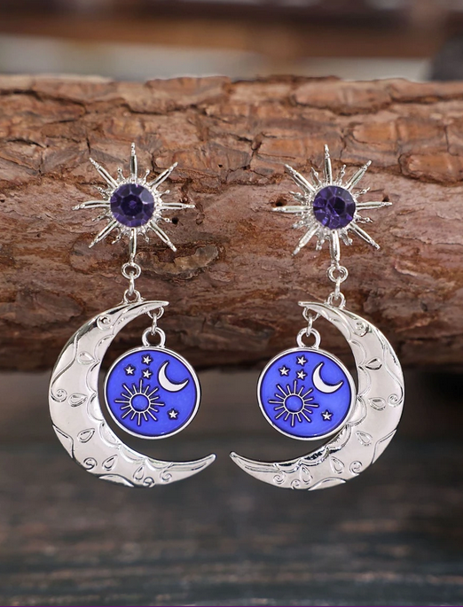 Starburst Celestial Crescent Moon Earrings (Gold or Silver)