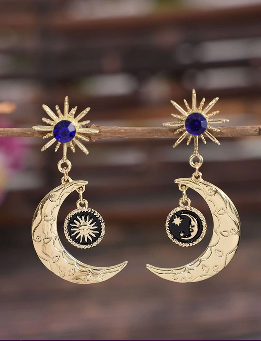 Starburst Celestial Crescent Moon Earrings (Gold or Silver)