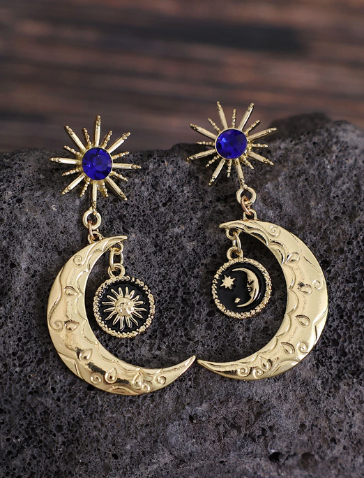 Starburst Celestial Crescent Moon Earrings (Gold or Silver)