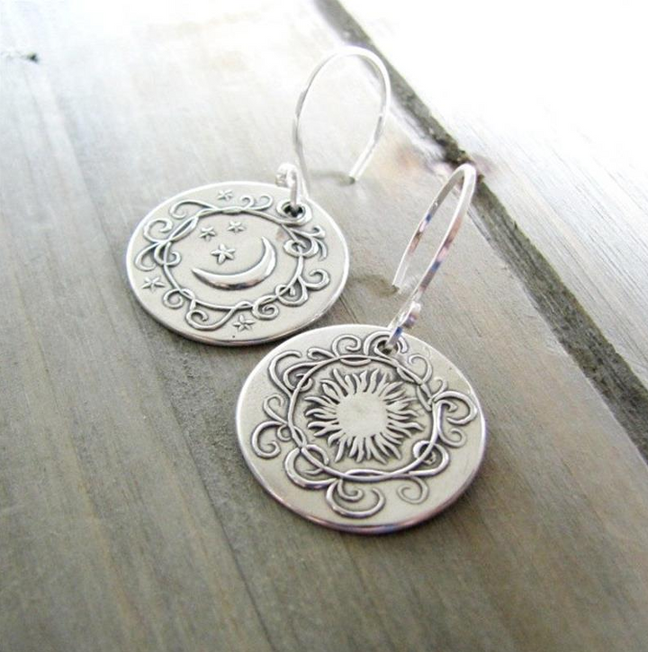 Celestial Star Sun Crescent Moon Dangle Earrings