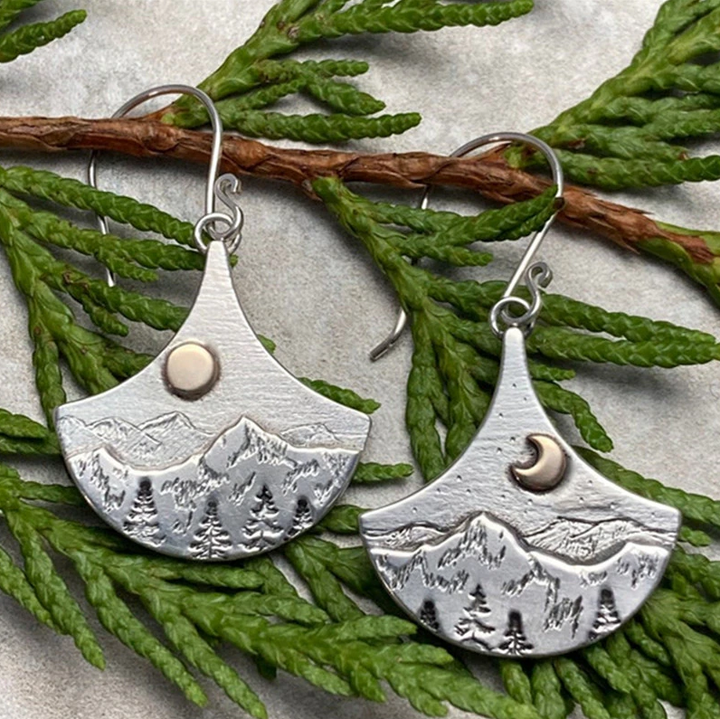 Fan Sun Crescent Moon Forest Dangle Earrings