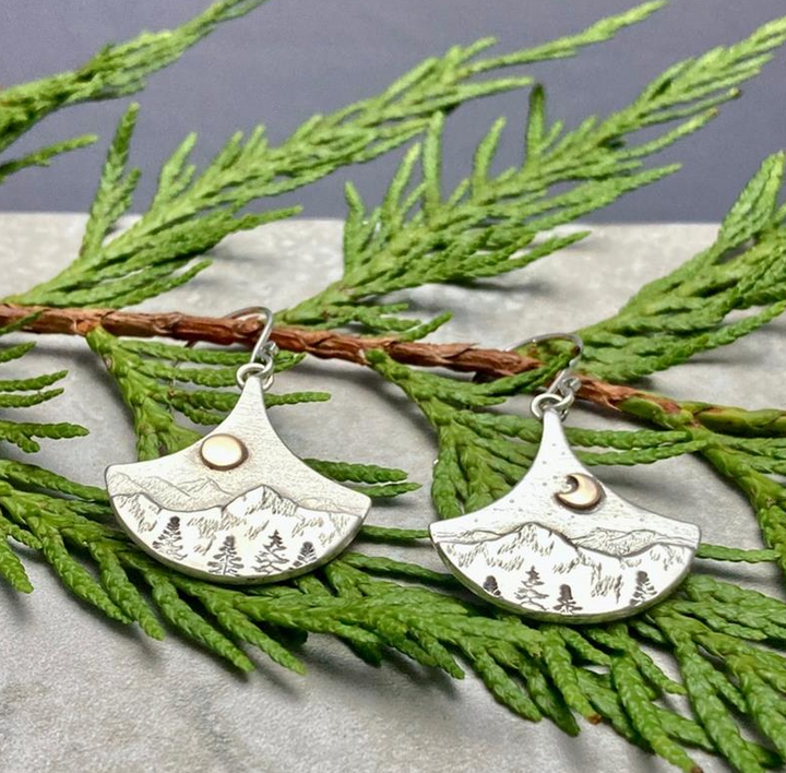 Fan Sun Crescent Moon Forest Dangle Earrings