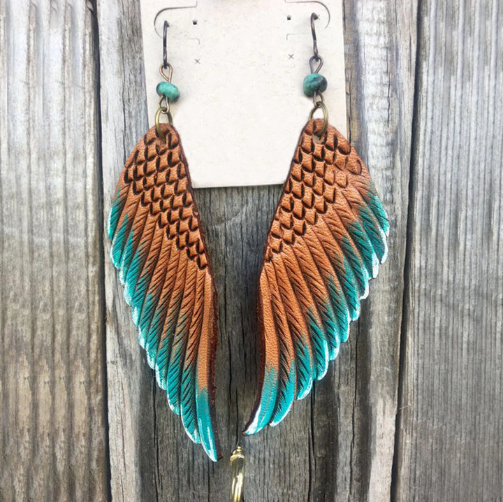 Beautiful Leather Angel Wing Two Tone Earrings