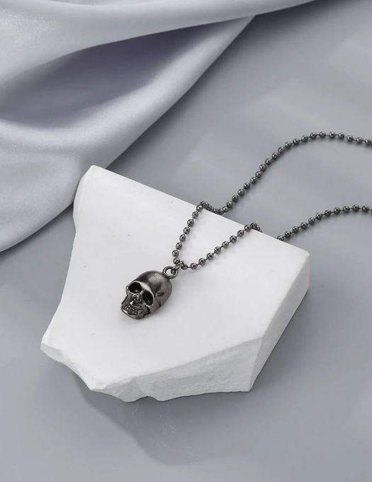 Gunmetal Grey Skull Necklace