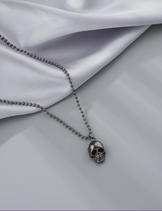 Gunmetal Grey Skull Necklace