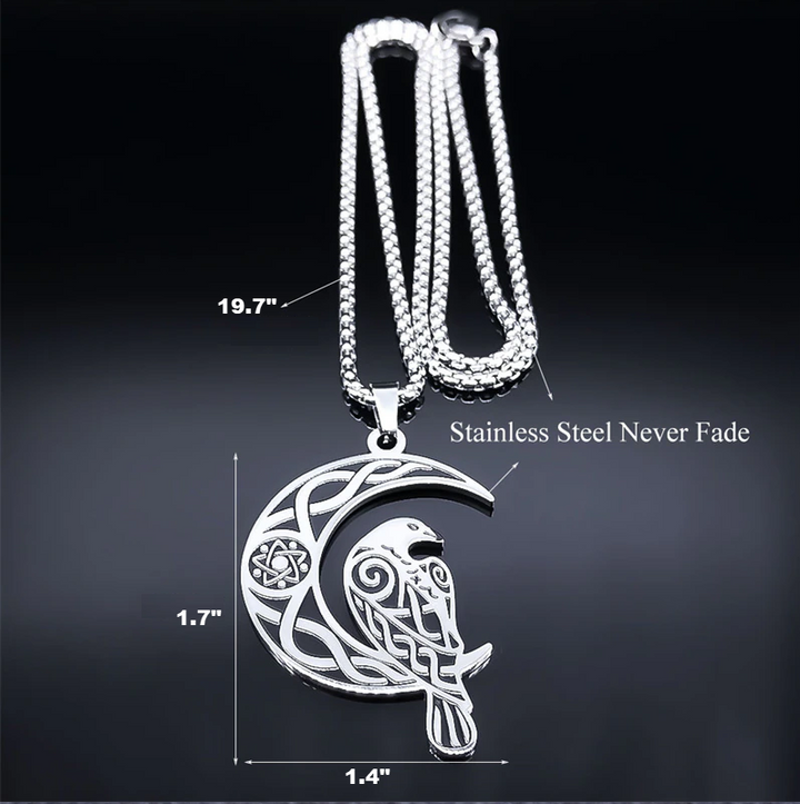 Wiccan Norse Raven Crescent Moon Amulet Necklace