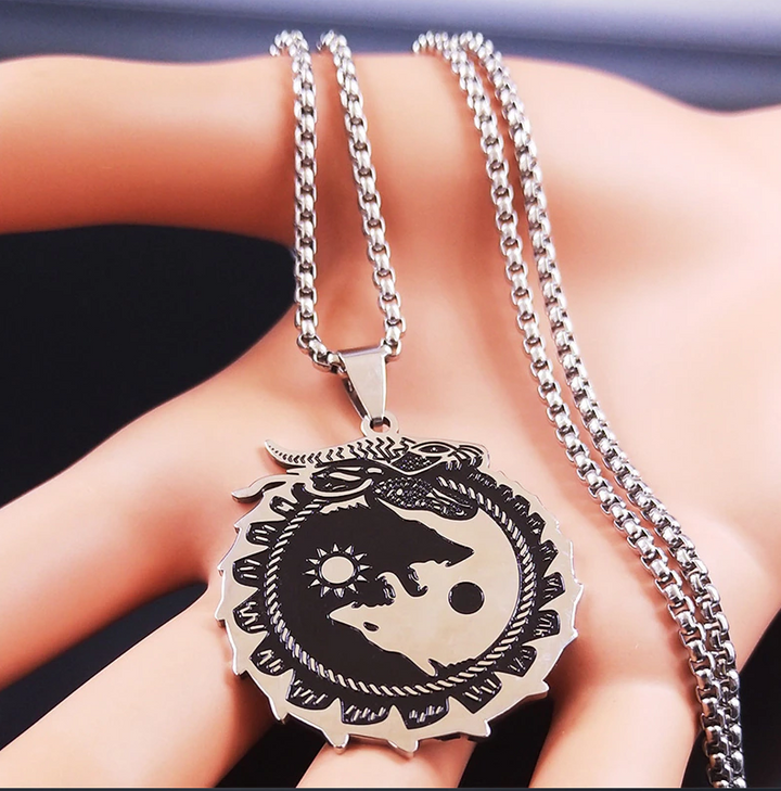 Yin Yang Nordic Wolf Amulet Necklace