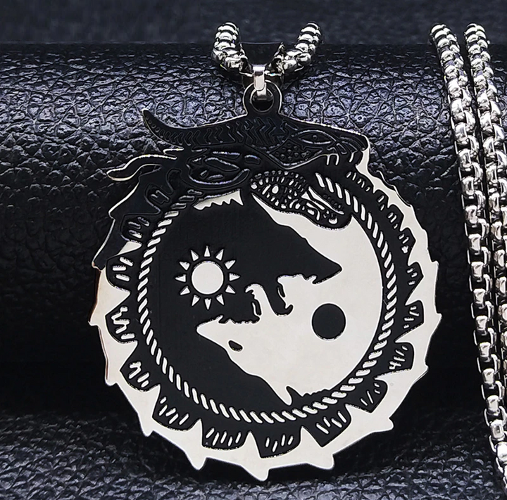 Yin Yang Nordic Wolf Amulet Necklace
