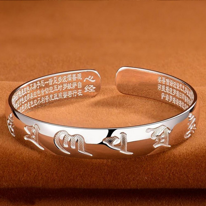 6 Character Heart Sutra Bangle Bracelet - Sterling Silver