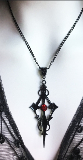 Goth Vampire Cross Earrings Necklace Set