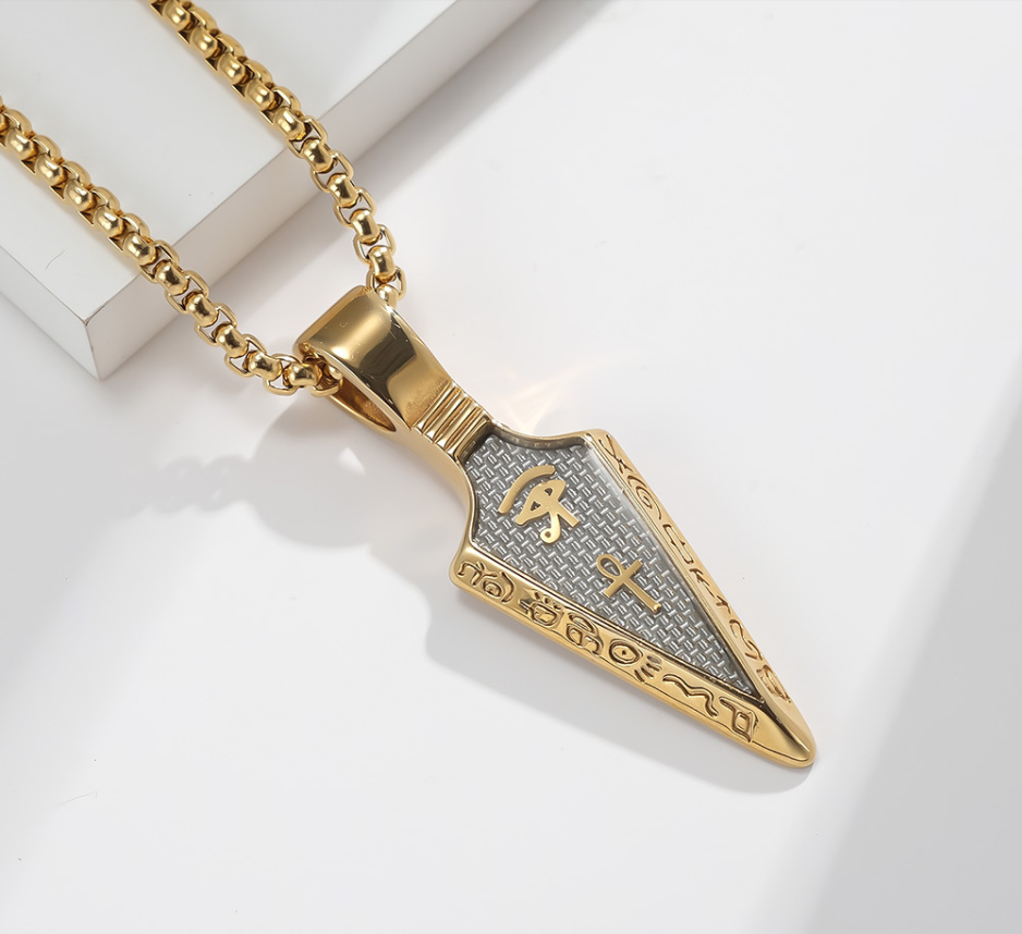 Retro Eye of Horus Ankh Egyptian Cross Spearhead Necklace