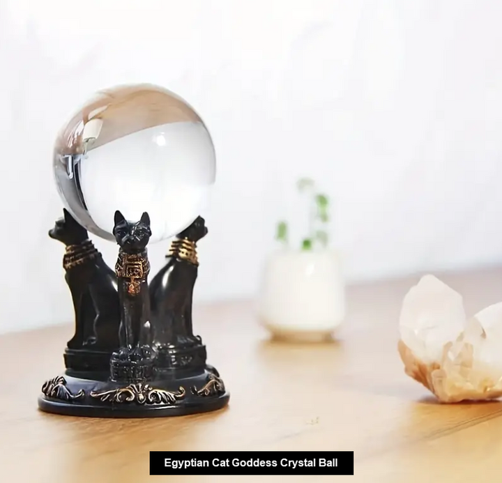 Egyptian Cat Goddess Bastet K9 Crystal Quartz Ball