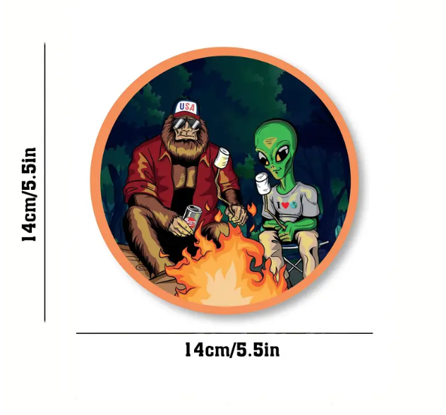 Sasquatch / Bigfoot & Alien Sharing a Campfire Decal