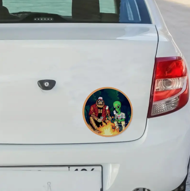 Sasquatch / Bigfoot & Alien Sharing a Campfire Decal