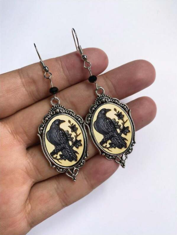 Vintage Witchy Perched Raven Earrings