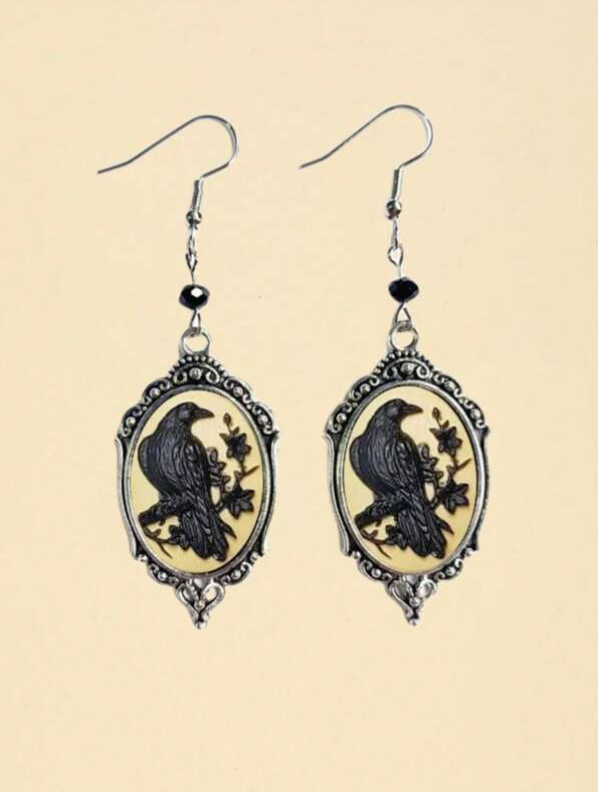 Vintage Witchy Perched Raven Earrings