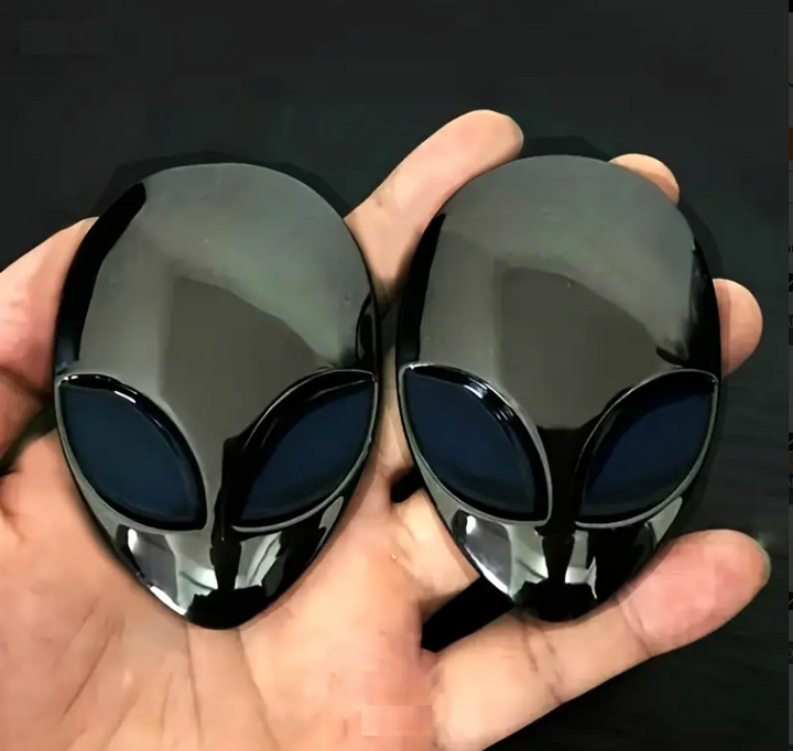 3D Dark Gray Alien UFO Full Metal Head Auto Badge