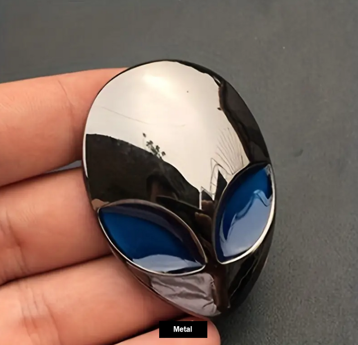 3D Dark Gray Alien UFO Full Metal Head Auto Badge