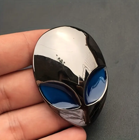 3D Dark Gray Alien UFO Full Metal Head Auto Badge