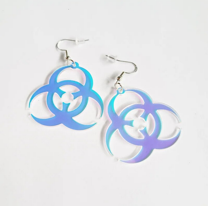 Iridescent Acrylic Biohazard Symbol Earrings