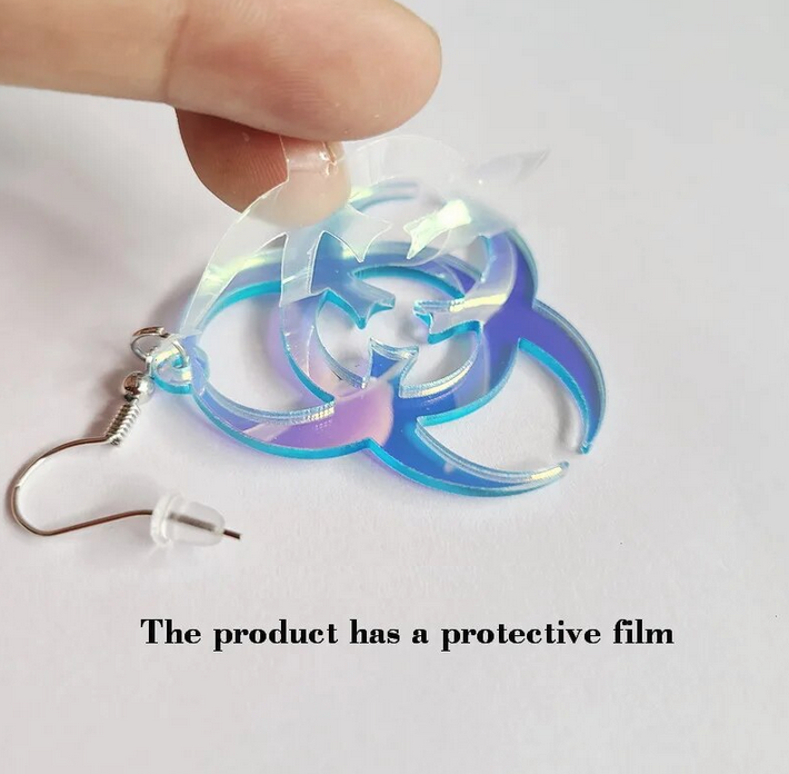 Iridescent Acrylic Biohazard Symbol Earrings