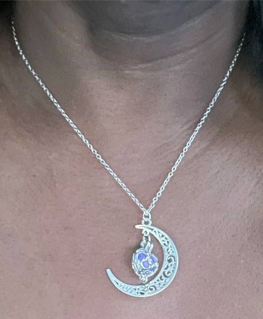 Glow In The Dark Heart Crescent Moon Necklace