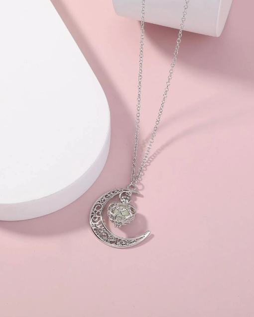 Glow In The Dark Heart Crescent Moon Necklace