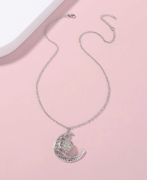 Glow In The Dark Heart Crescent Moon Necklace