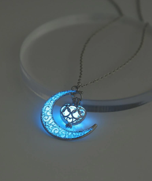 Glow In The Dark Heart Crescent Moon Necklace