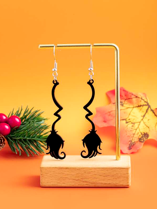 Witchy Acrylic Broom Stick Dangle Earrings