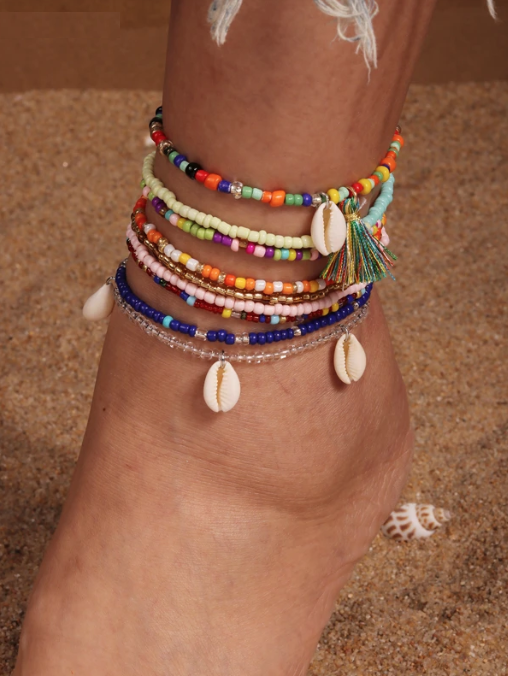 10 pcs Boho Shell & Tassel Beaded Anklet