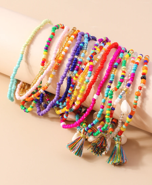 10 pcs Boho Shell & Tassel Beaded Anklet
