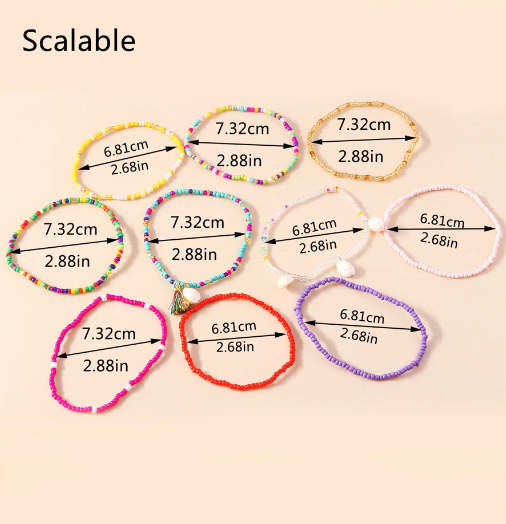 10 pcs Boho Shell & Tassel Beaded Anklet