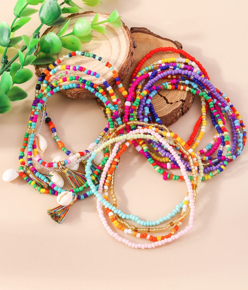 10 pcs Boho Shell & Tassel Beaded Anklet