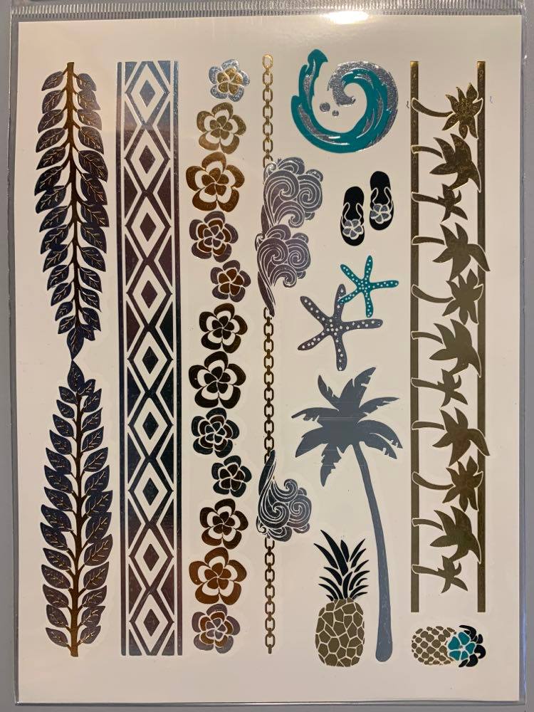 Beach Themed Gold Henna Pattern Temporary Tattoo