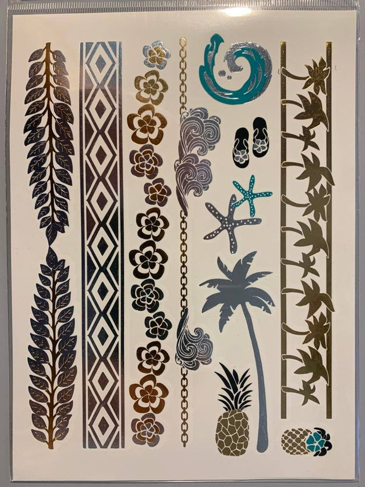 Beach Themed Gold Henna Pattern Temporary Tattoo