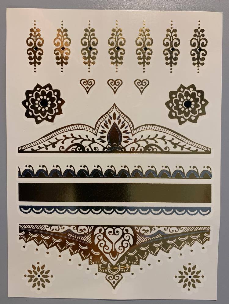 Boho Style Gold Henna Pattern Temporary Tattoo