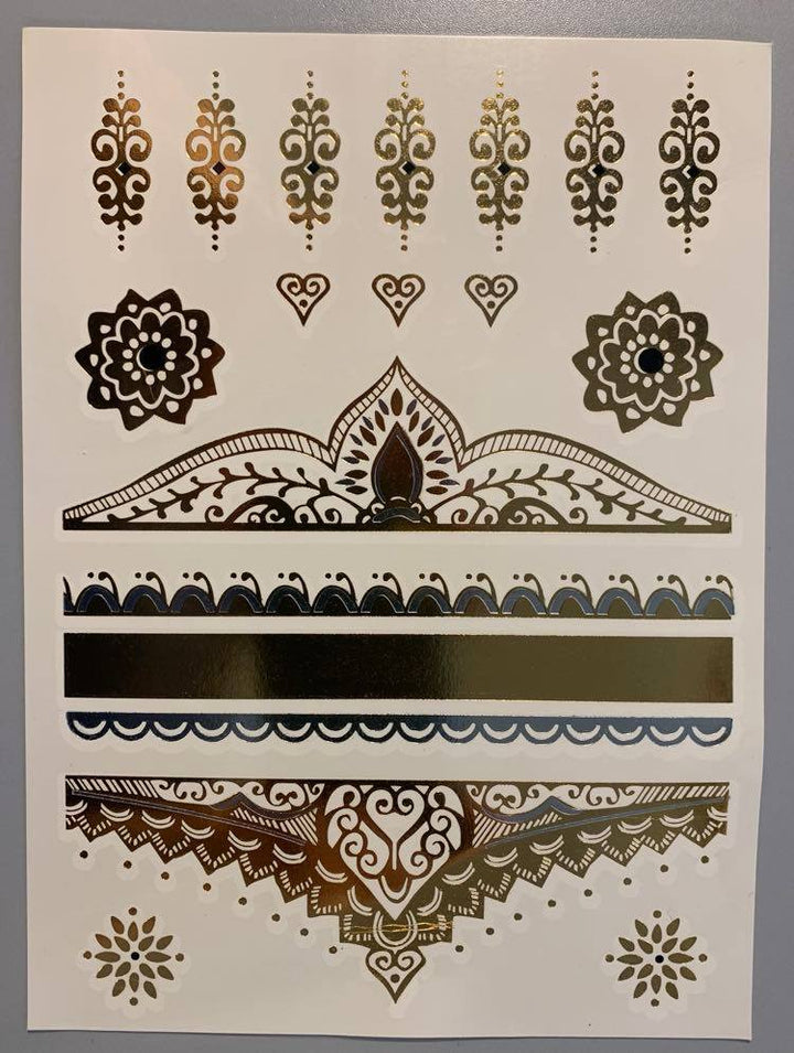 Boho Style Gold Henna Pattern Temporary Tattoo