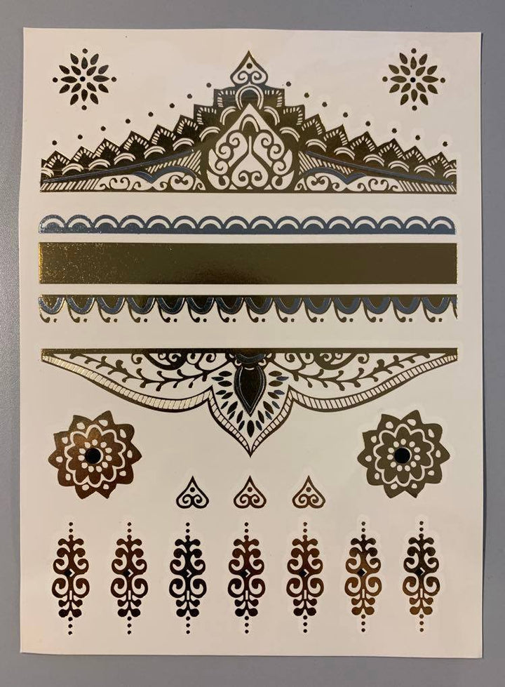Boho Style Gold Henna Pattern Temporary Tattoo