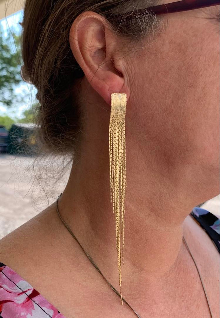 Long Metal Tassel Drop Earrings
