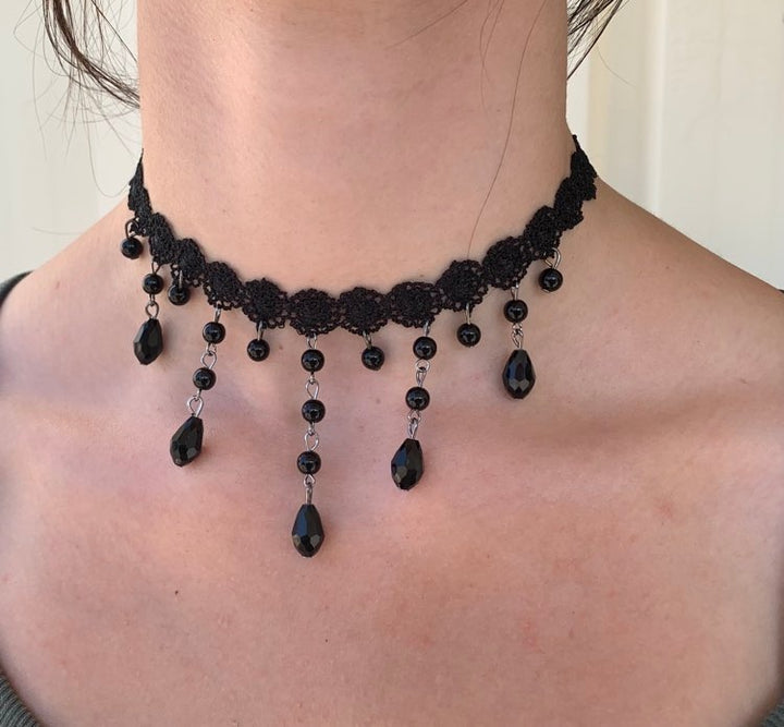 Beaded Drop Down Lace Choker