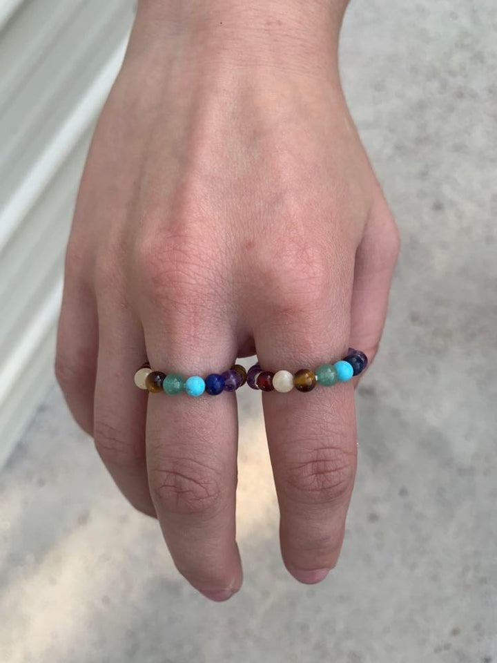 7 Chakra Rings 4mm Natural Stone Beads