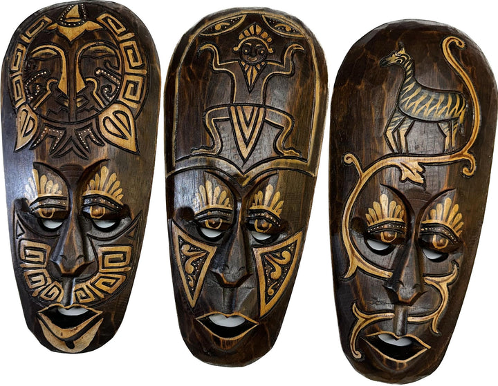African Totem Mask - Wood Carved - Hand Painted 12" Style B