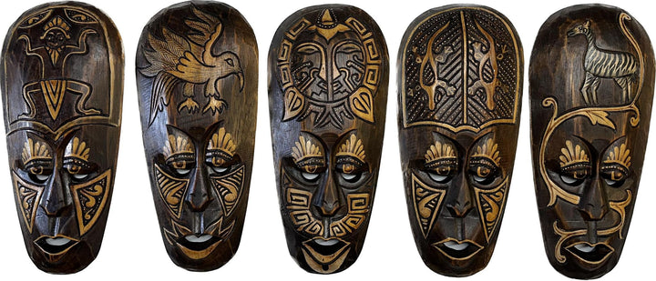 African Totem Mask - Wood Carved - Hand Painted 12" Style B