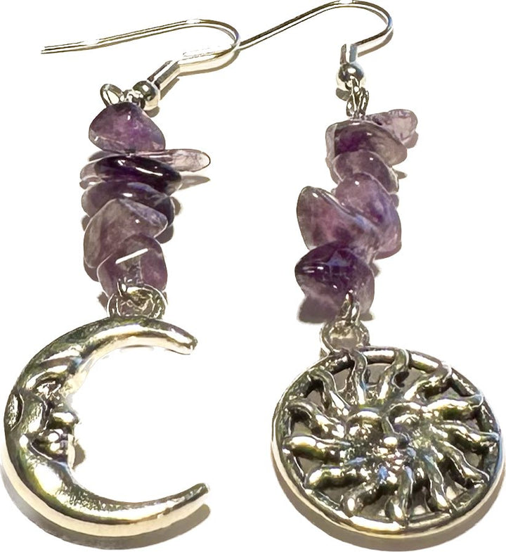 Sun Moon Witchy Amethyst Earrings