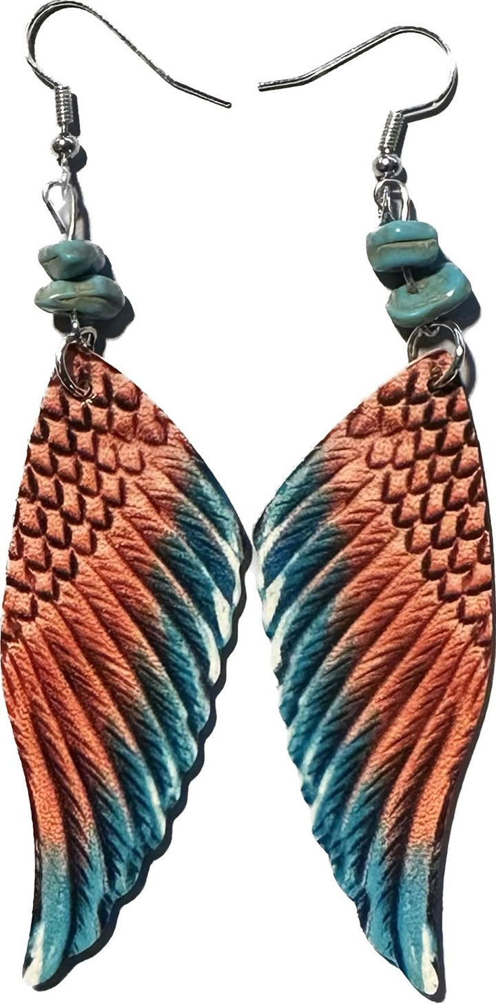 Beautiful Leather Angel Wing Two Tone Earrings