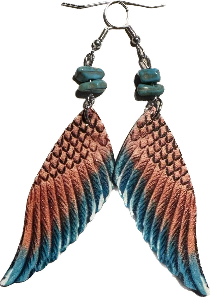 Beautiful Leather Angel Wing Two Tone Earrings
