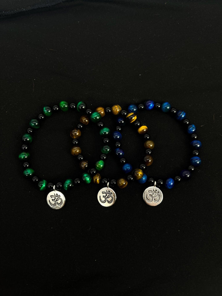 "OM" Sacred Symbol Natural Tiger Eye Stone Bracelet (3 Types)