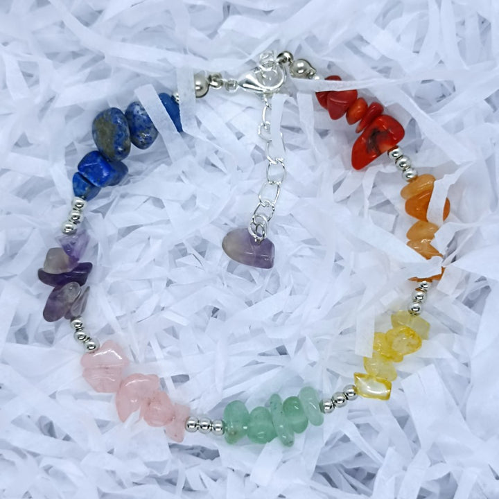 Chakra Bracelet Gemstone Rainbow Stones On Sterling Silver Chain